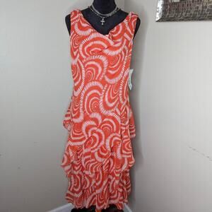 Melon and white tiered ruffle dress size 10